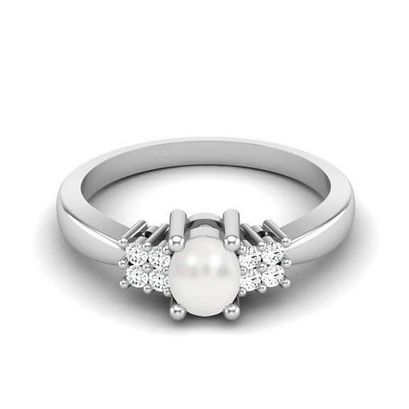 Mooneye 5X4MM Oval Pearl Gemstone 925 Sterling Silver Solitaire Side Stone Dainty Women Wedding Ring
