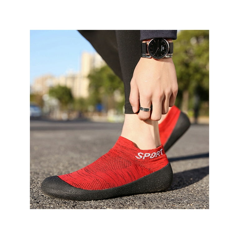 Woobling Womens Socks Breathable Sneakers Knit Upper Yoga Shoes Athletic Flats Rubber Sole Sock Shoe Fitness Workout Anti Slip Red A 6