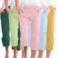 thumbnail image 2 of Fjuchai Womens Straight Pants Female Summer Straight Solid Color Cotton Linen Casual Trousers S-5XL, 2 of 10