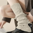 thumbnail image 2 of Tao Tao Women Leg Warmers With Holes - Warm Ruffle Stripe Leg Sleeves - Winter Knee High Footless Socks White Free Size, 2 of 4