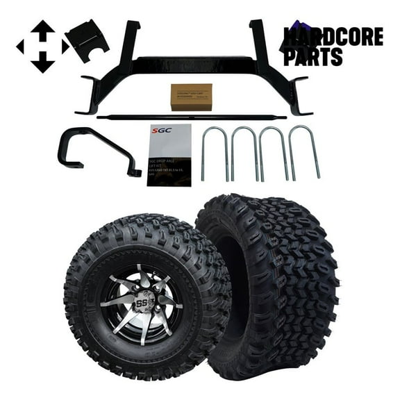 Hardcore Parts 6" Drop Axle Lift Kit for EZGO TXT/PDS (2001.5-2008) Gas Golf Cart with 10" Machined/Black 'Kraken' Wheels and 22"x11"-10" DOT rated All-Terrain tires