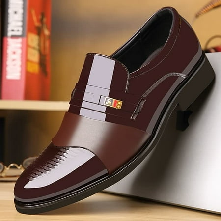 

Men‘s Pointed Toe Dress Shoes Faux Leather Comfortable Non-slip Formal Shoes Black/Dark Brown Valentine Day Gift