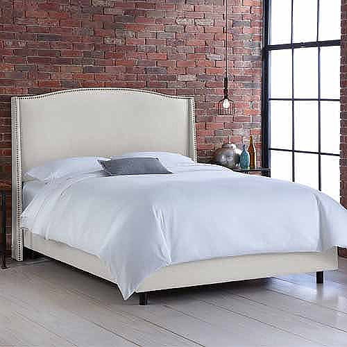 Skyline Furniture Talc Upholstered Wingback Bed with Nailheads