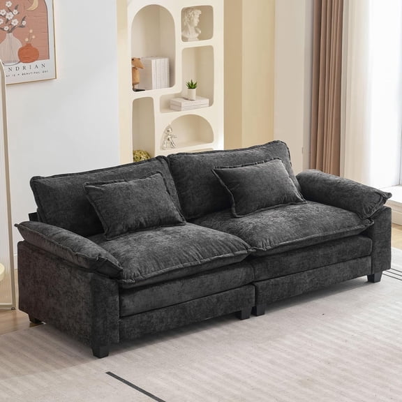 IPKIG Loveseat Sofa Comfy Cloud Couch for Living Room with Pillows, Modern Chenille Sofa Sleeper Deep Couches(Black, 2-Seat)