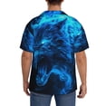 thumbnail image 3 of Pofeuu Ice Blue Fire Wolf Print Mens Casual Short Sleeve Shirts Beach Summer Spread Collar Pocket Tops Men's Casual Short-sleeved Shirt-3X-Large, 3 of 5