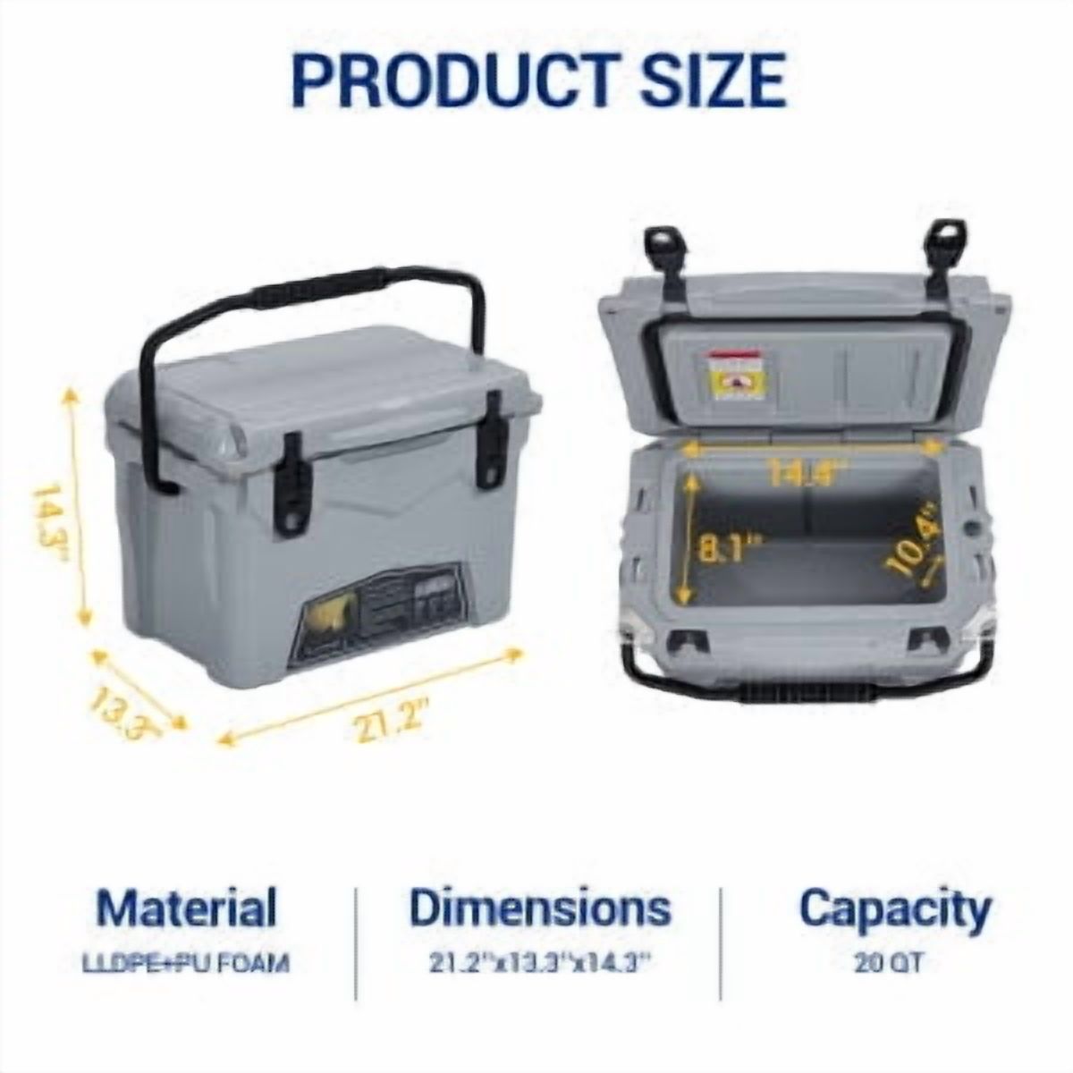 20 Quart Hard Camping Cooler, Adventure Outdoor Cooler Portable Insulated Ice Chest Cooler Box with Heavy Duty Handle, 5-Day Ice Retention, Great Camping Cooler with Easy Carry Top Handle Cooling Ice