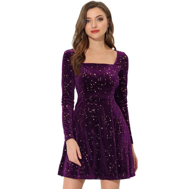 Vestido Mini Allegra K terciopelo Morado Oscuro XL
