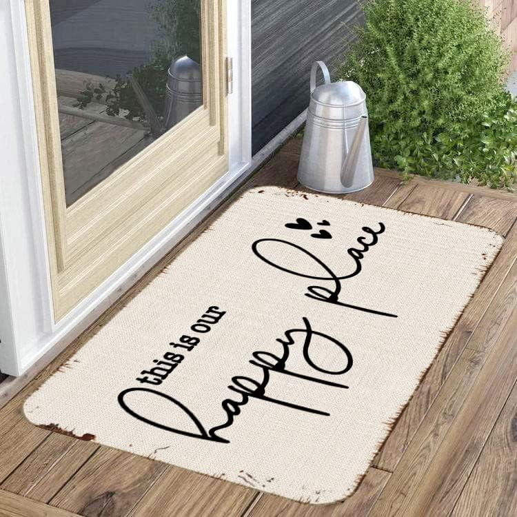 Minimalist This is Our Happy Place Farmhouse Door Mat 17x30 Inch Indoor Outdoor Entrance Doormat Decor for Home Farmhouse,Housewarming Gift