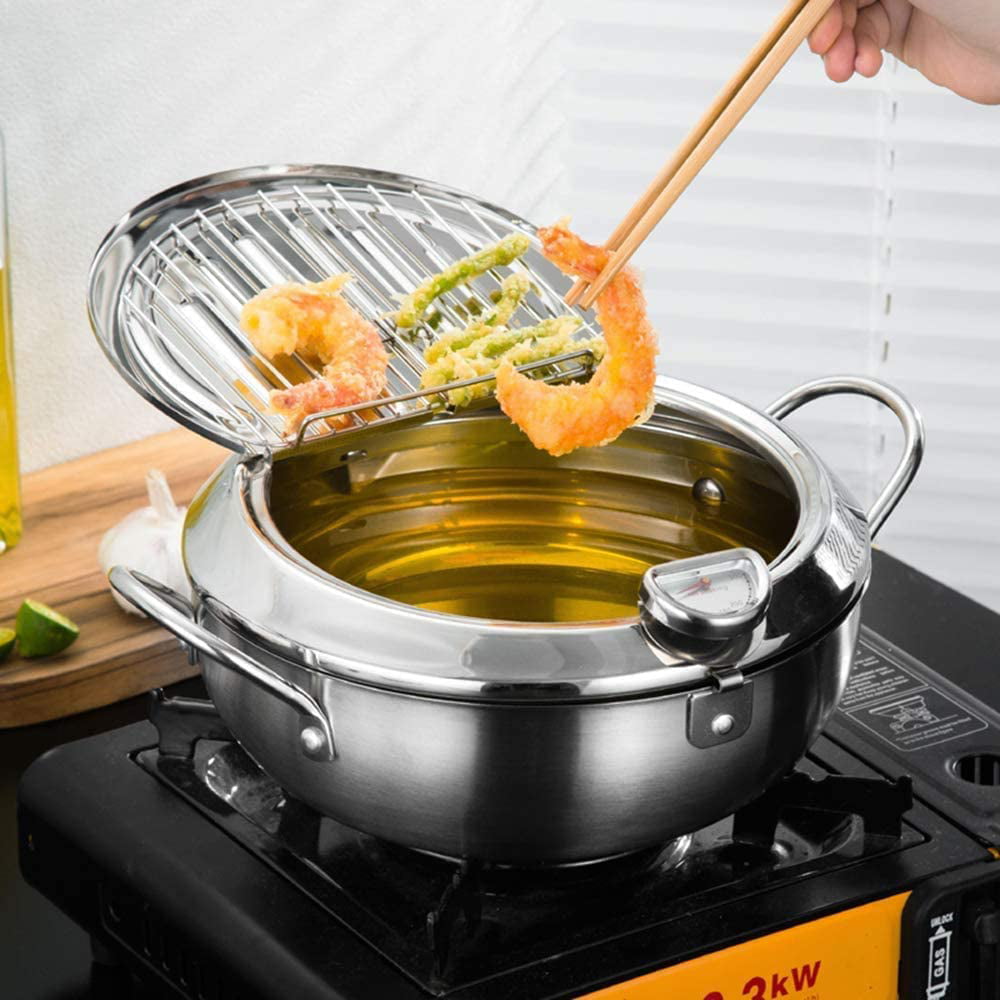 LUOYAO Deep Fryer, Japanese Tempura Small Deep Fryer, with Oil Drip Rack,  Non-Stick Coating Deep Fryers, for Tempura Chips, French Fries, Fish and