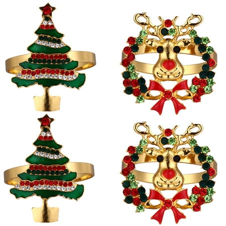 

4 Pcs Christmas Theme Alloy Napkin Rings Dinning Table Setting