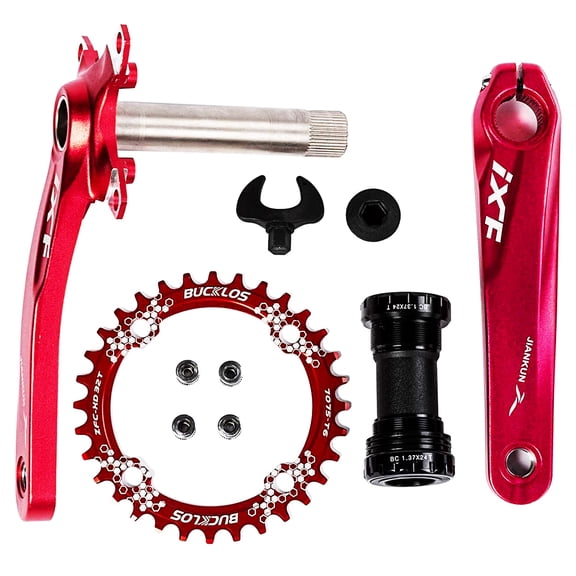 BUCKLOS 104 BCD 32T 34T 36T 38T Mountain Bike 170mm Crankset, Aluminum Alloy MTB Crank Set with Round Oval Narrow Wide Chainring Bottom Bracket Bolts