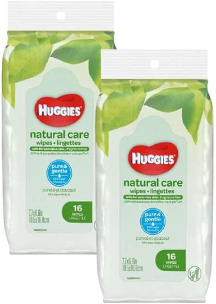 Pure & Gentle Unscented Travel Size Sanitizing Wipes Ideal for Daily Use Baby Hand Wipes for All Skin Types - Safe Sanitizing Wipes with Vitamin E & Aloe | 16 Wipes per Pack, Pack of 2