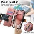 thumbnail image 6 of for iPhone 16 Pro PU Leather + TPU Wallet Case, Card Slots Wristband Kickstand RFID Blocking Anti Peeping Magnetic Clasp Full Body Protection Phone Cover for iPhone 16 Pro, Pink, 6 of 9