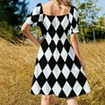 thumbnail image 3 of Black and White Contrast Harlequin Pattern Dress luxury dress Women's summer dress, 3 of 6
