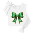 thumbnail image 4 of Saint Patricks Day Outfit Women Green Ribbon Bow Shirts Casual Long Sleeve Sweatshirt Crew Neck Pullover Tops Irish Shirts for Women, 4 of 4