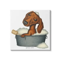 Stupell Industries Dachshund in Tin Tub Bubble Bath Country Pet, 24 x 24, Design by Danny Gordan