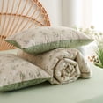 thumbnail image 4 of 2 Pieces Beige Green Floral Reversible Twin Comforter Set Aesthetic Cottagecore Style Green Leaf Soft and Lightweight Bedding Set, 4 of 5