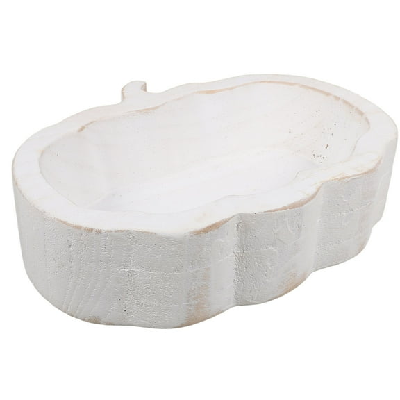 ULTNICE Rustic Bowl Pumpkin Shaped Wood Bowl White Serving Plate Daily Use 1Set