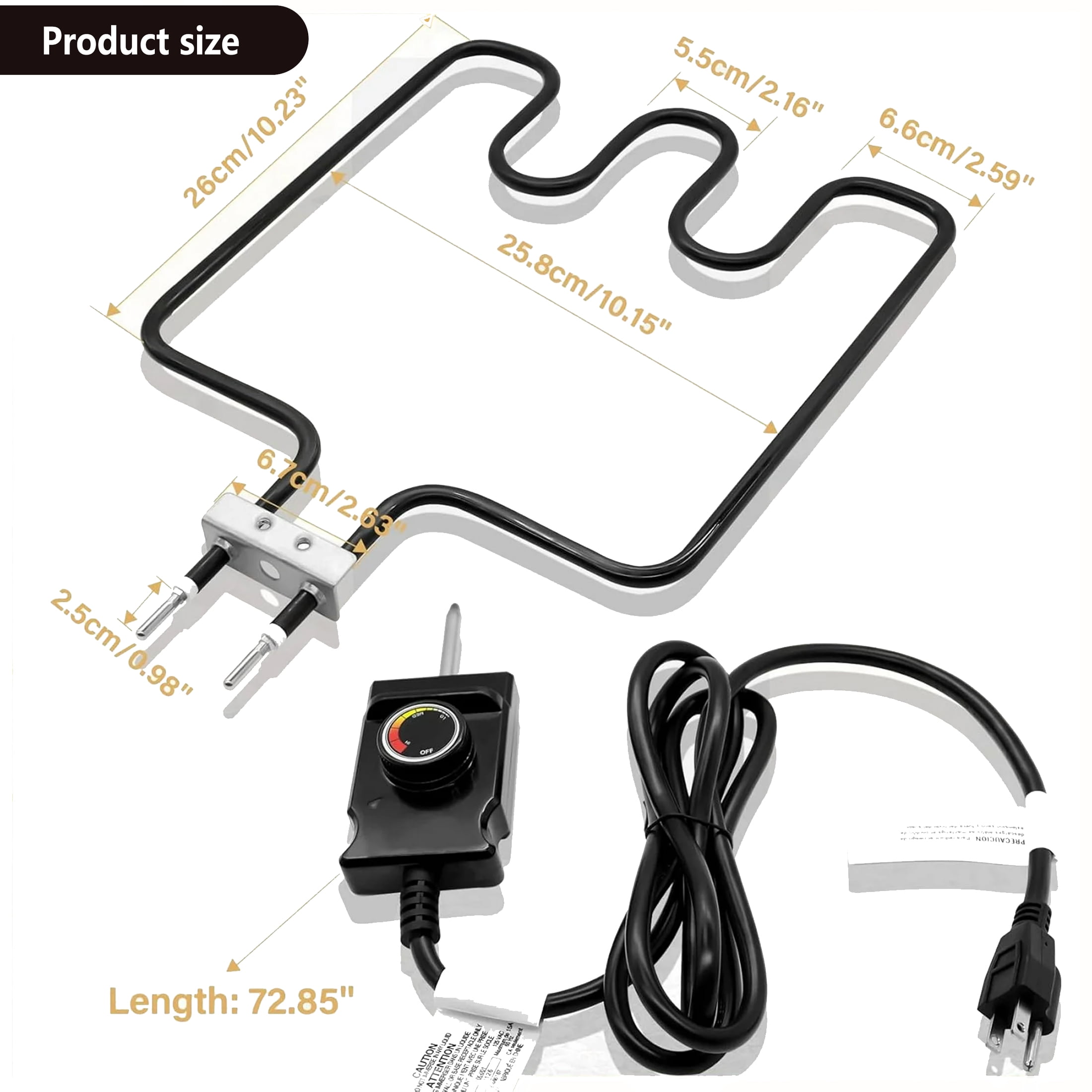 Heating Element 1500W with Adjustable Thermostat Cord Controller Fit for Masterbuilt Electric Smoker and Grill Range Bake
