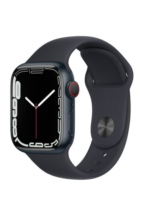 Pre-Owned Apple, Watch Series 7, GPS Cellular Midnight Aluminum Case - Sport Band, Always-On OLED Retina Display, Auto Bike Riding Tracking Blood Oxygen Sensor, 1 Each, Midnight/41mm, 1, 1