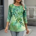 thumbnail image 5 of FNFHFY 3/4 Sleeve Tops for Women Casual Print Button Henley Neck Shirts Business Work Blouses Loose Fit Crewneck Tunic Tops, 5 of 9