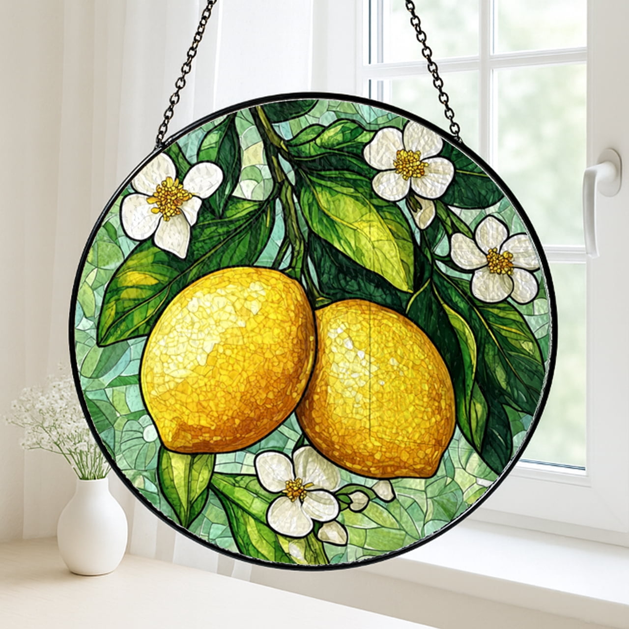 Lemon Branch Acrylic Suncatcher – Faux Stained Glass Window Decor