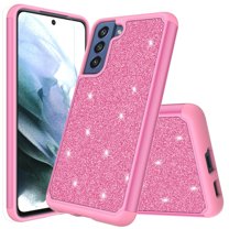 for Samsung Galaxy S21 FE 5G with Tempered Glass Phone Case Glitter Shock proof Edge Scratch Shield Hybrid Layers Slim Bumper Cover
