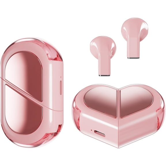 Heart Wireless Earbuds for Girls Kids, Cute Mini Tiny Small Invisible Earbuds Wireless Bluetooth for Small Ears Canals Women Rose Gold Kawai Blue Tooth Ear Buds for iPhone Android