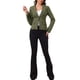 thumbnail image 2 of Chaqueta de mezclilla lavada de manga larga con botones y solapa para mujer Inspire Chic en verde, 2 of 5