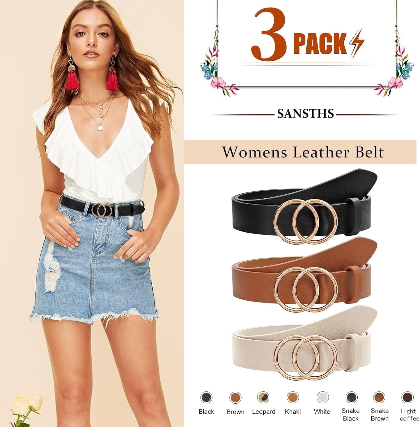 2254 2 Pack Women Leather Belt Fashion Waist For Pants Jean VONMELLI 2 Pack Women main image 2