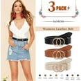thumbnail image 2 of 2 Pack Women Leather Belts Faux Leather Jeans Belt with Double O-Ring Buckle Size up to 58 inch, 2 of 6