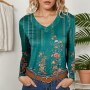 Fall Shirts for Women 2025 Long Sleeve Tops Dressy Casual V Neck Tshirts Basics Tee 2025 Fall Trendy Clothes