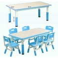 thumbnail image 2 of Bingirl Kids Table and Chairs Set of 7, Height Adjustable Desk with 6 Seats,Arts & Crafts Table,Graffiti Desktop, Non-Slip Legs, Children Multi-Activity Table, 2 of 6