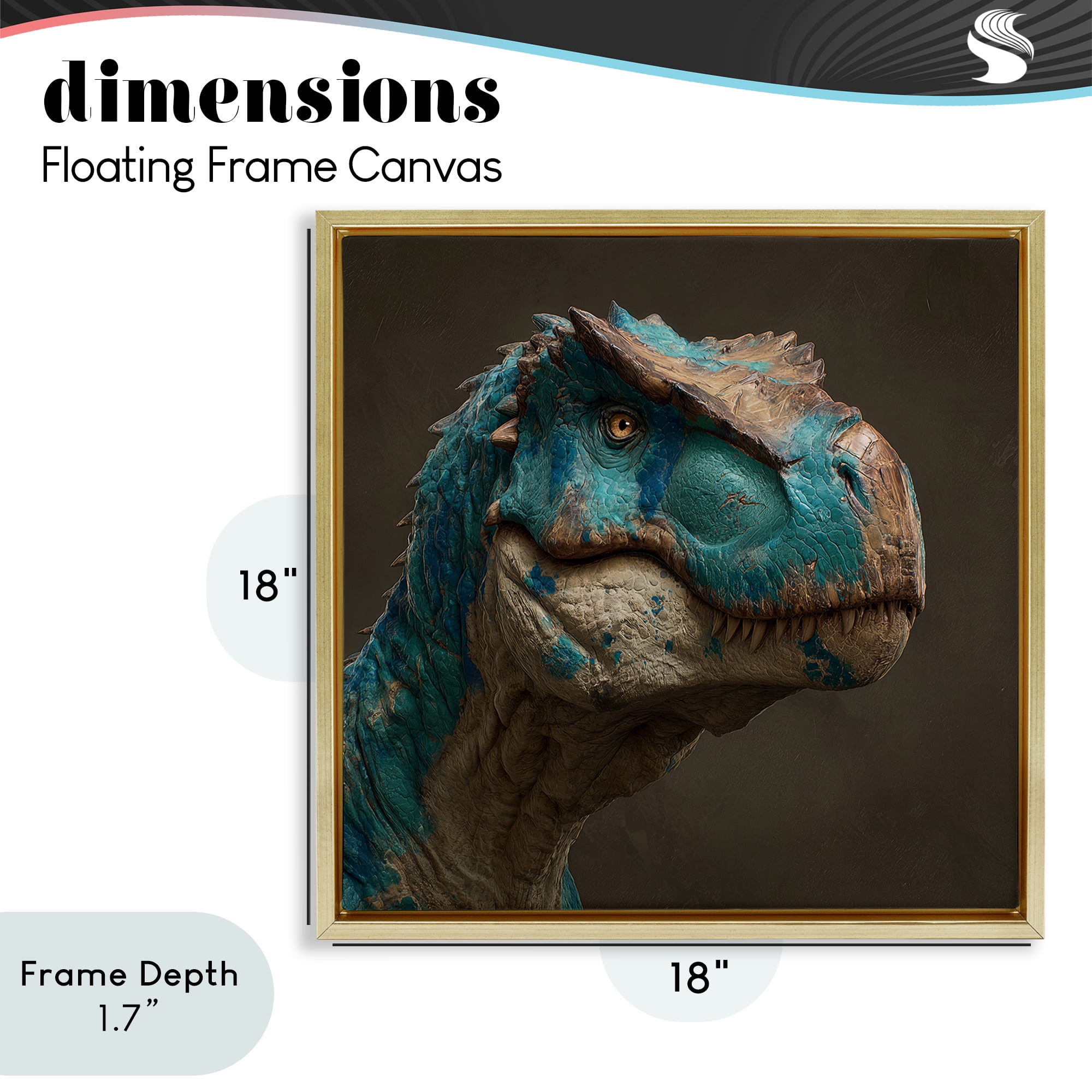 Stupell Industries Cerulean Scaled Dinosaur Detail Gold Framed Floater Canvas Wall Art, design by Wumples