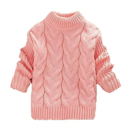 

Toddler Fall Clothes for Girls Round Neck Solid Color Children s Sweater Thick Bottom Trendy Kids Ribbed Pullover Tops Clothes Z1-Pink 1-2 Years