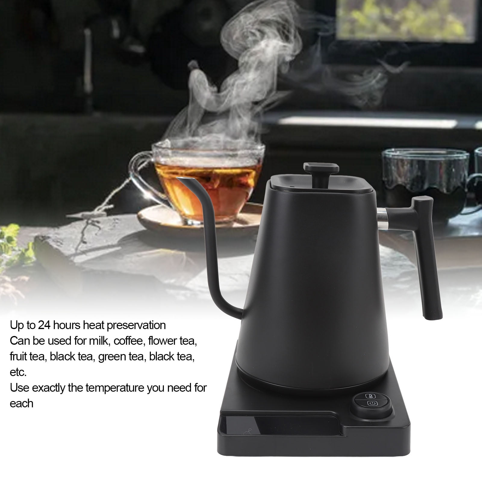 Yajisi 1200W Electric Gooseneck Kettle with Precise Temperature Control, 34 oz / 1.0L Stainless Steel Tea Pour Over Coffee Kettle with LCD Display and 24H Keep Warm Function, 220V EU Plug