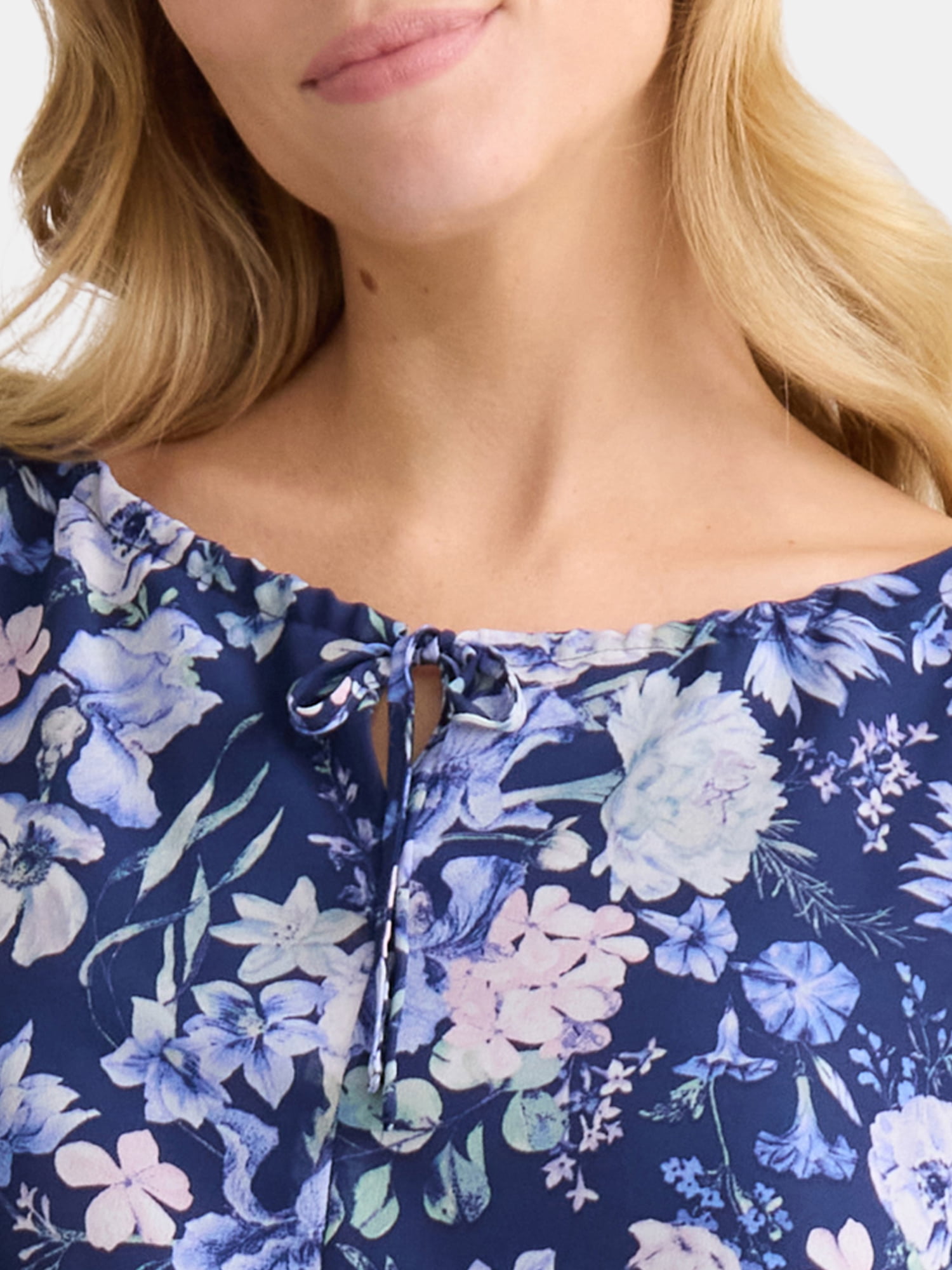 The Pioneer Woman Floral Print Blouse with Ruffle Sleeves, Sizes S-3XL, Women’s