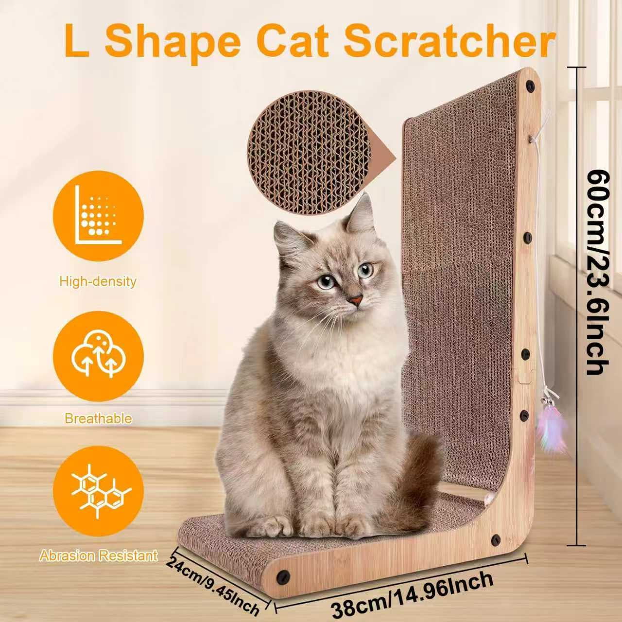 2PCS Cat Climbing Post – 15.8-Inch L-Shaped Cat Scratcher – Vertical Wall-Mounted Cat Scratching Post with Ball Toy – Suitable for Indoor Cats