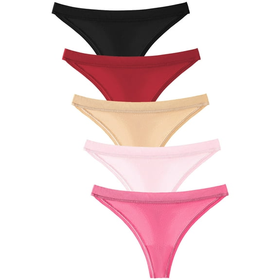 GaaiKei Cotton Thongs for Women Seamless Hipster Low Rise Breathable Invisible Panties No Show Underwear 5-Pack,Size 7