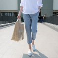 thumbnail image 1 of Pantalones de mujer embarazada, pantalones finos de verano, ropa exterior de algodón y lino, pantalones holgados de pierna ancha de nueve puntos, leggings informales que sostienen el vientre, 1 of 2
