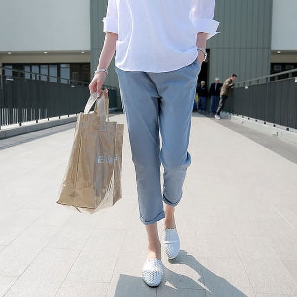 Pantalones de mujer embarazada, pantalones finos de verano, ropa exterior de algodón y lino, pantalones holgados de pierna ancha de nueve puntos, leggings informales que sostienen el vientre