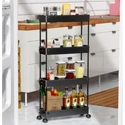 SOYO 4 Tier Slim Rolling Storage Cart Organizer, Mobile Shelving Unit Utility Cart Tower Rack for Kitchen Bathroom Laundry Narrow Places, Black