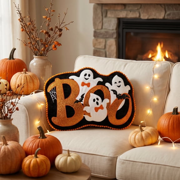 Halloween Throw Pillows for Couch 18x18 Inch, Spooky Ghost and Pumpkin Decor, Soft Polyester Decorative Pillow for Fall Season, Halloween Party and Home Decor