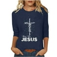 thumbnail image 2 of HOMBOM Womens Easter Shirts 2024 Navy 3/4 Sleeve Casual Tops Crew Neck Easter Cross of Jesus Tops For Women S, 2 of 5