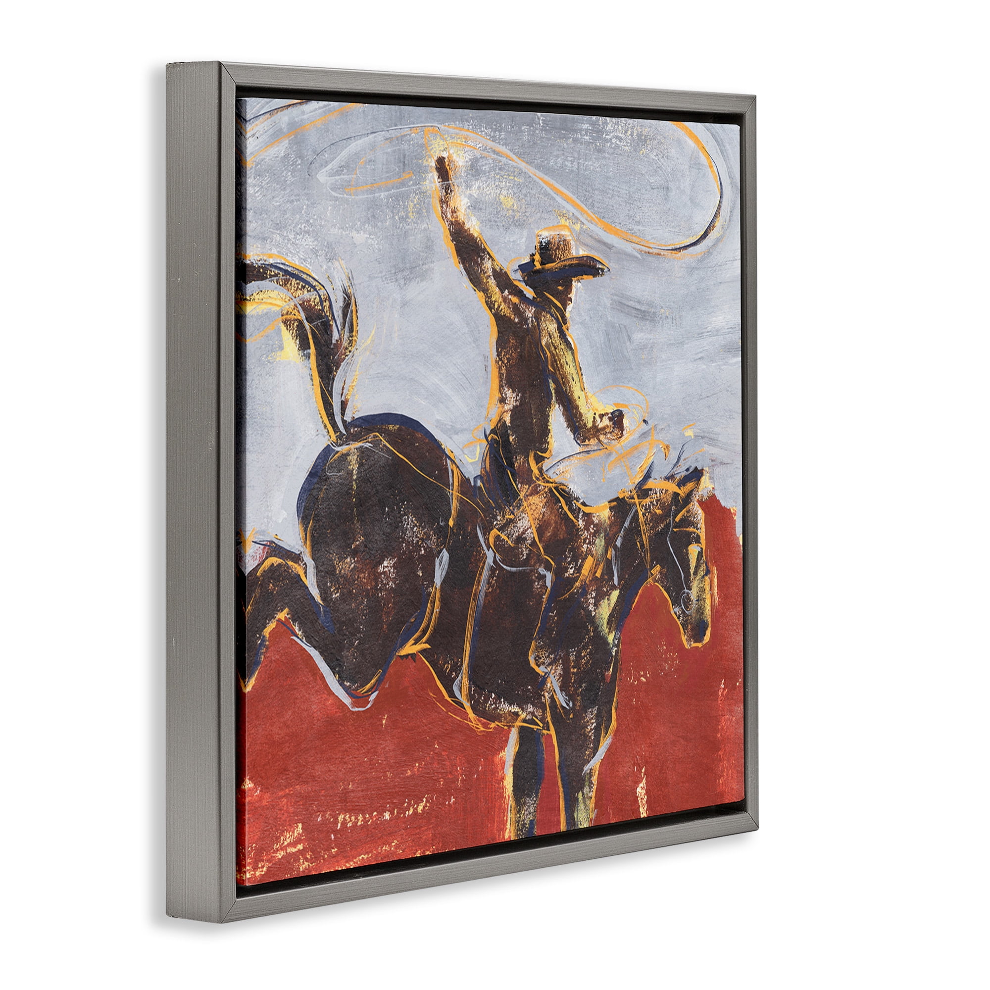 Stupell Industries Western Cowboy Wild Horse Animals & Insects Painting Gray Floater Framed Canvas Art Print Wall Art, 25 x 25