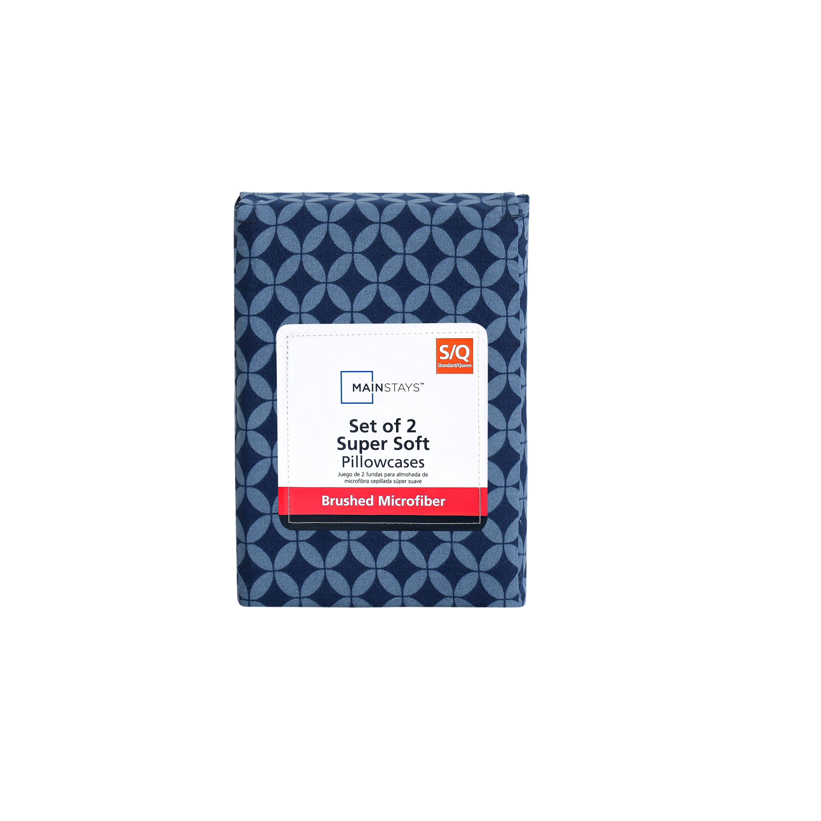 Mainstays Super Soft Brushed Microfiber Pillowcase Set, Navy Geo, Standard/Queen, 2 Piece
