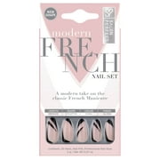 Salon Perfect Modern French Press On Nails, Black Swirl Fake Nail Kit, 30 Pieces