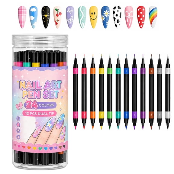 Nail Art Pens, 12-Piece Dual-Ended Nail Art Pen Set, 24 Colors