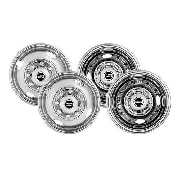 Pacific Dualies Wheel Simulator 38-1608 Automatic Locking Hub; Polished; Stainless Steel; Bolt-On; Does Not Fit Aluminum Wheels; Set Of 4