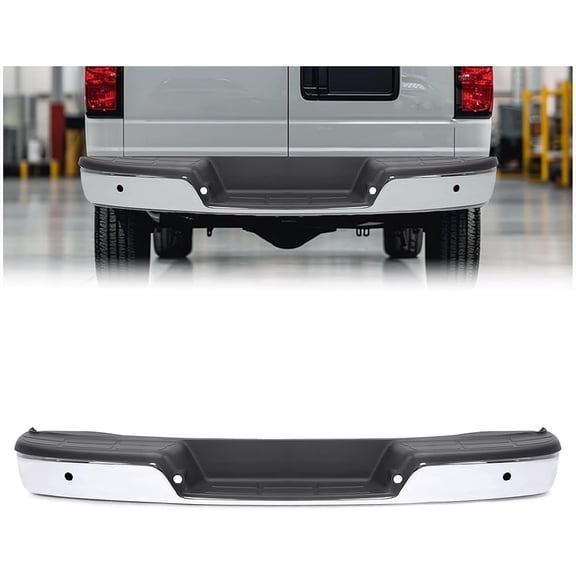 KOJEM Rear Step Bumper Assembly Compatible with 1996-2024 Chevy Chevrolet Express & GMC Savana 1500 2500 3500 GM1103143 84361129 25962250 W/Sensor Hol